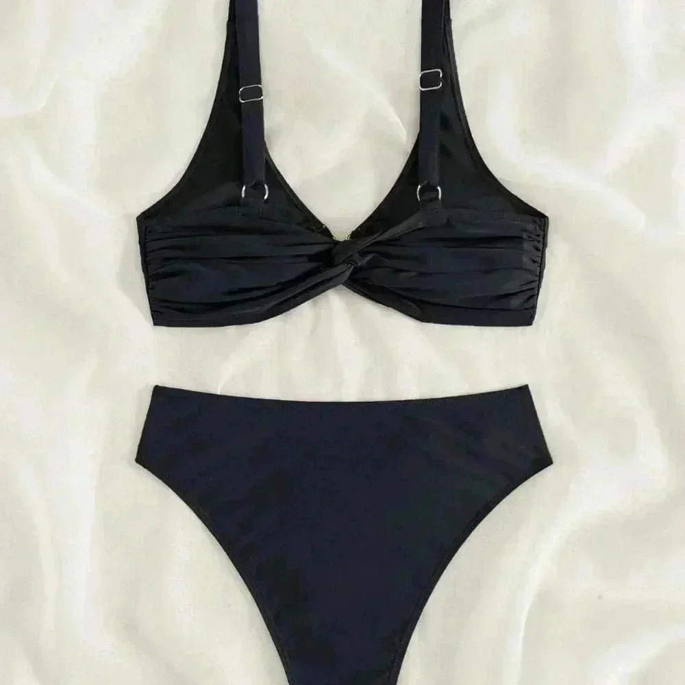 Black Women's Beach Ruffle Sexy Bikini Set